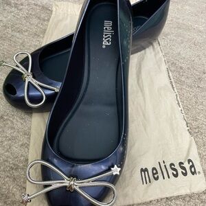 Melissa Women's Dark Blue /Navy Flats with Silver Bow